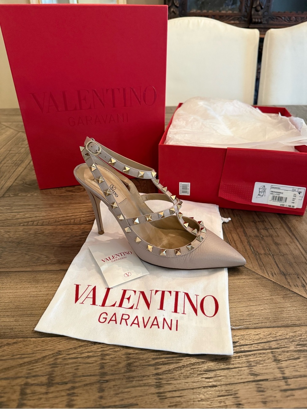 Valentino Rockstud Slingback Pumps in Nude Blush with Gold Studs